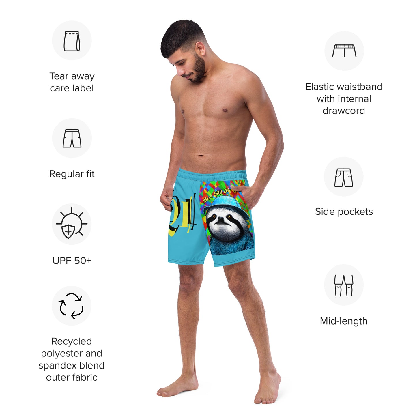 Don't Kill My Vibe Sloth Men's swim trunks