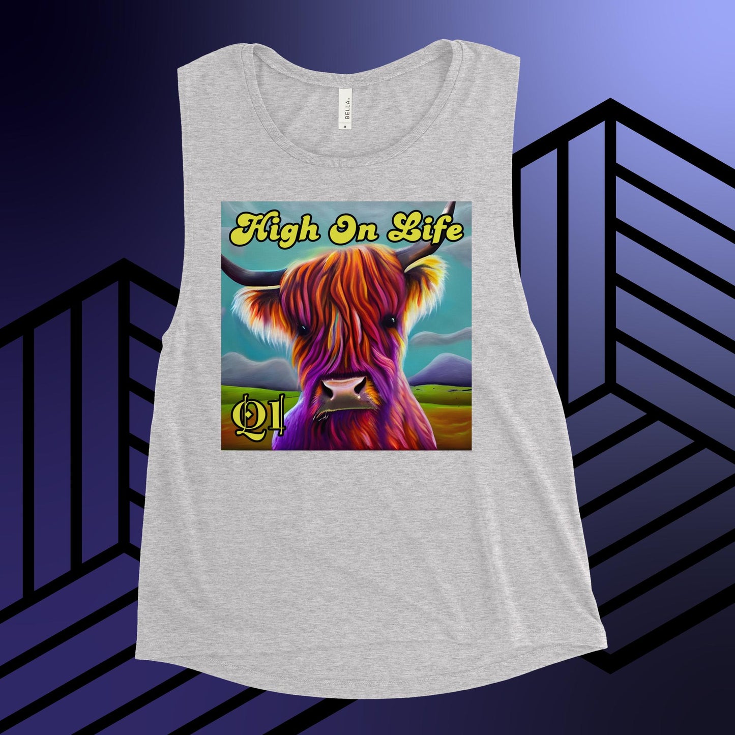 High On Life Highland Cow Ladies’ Muscle Tank