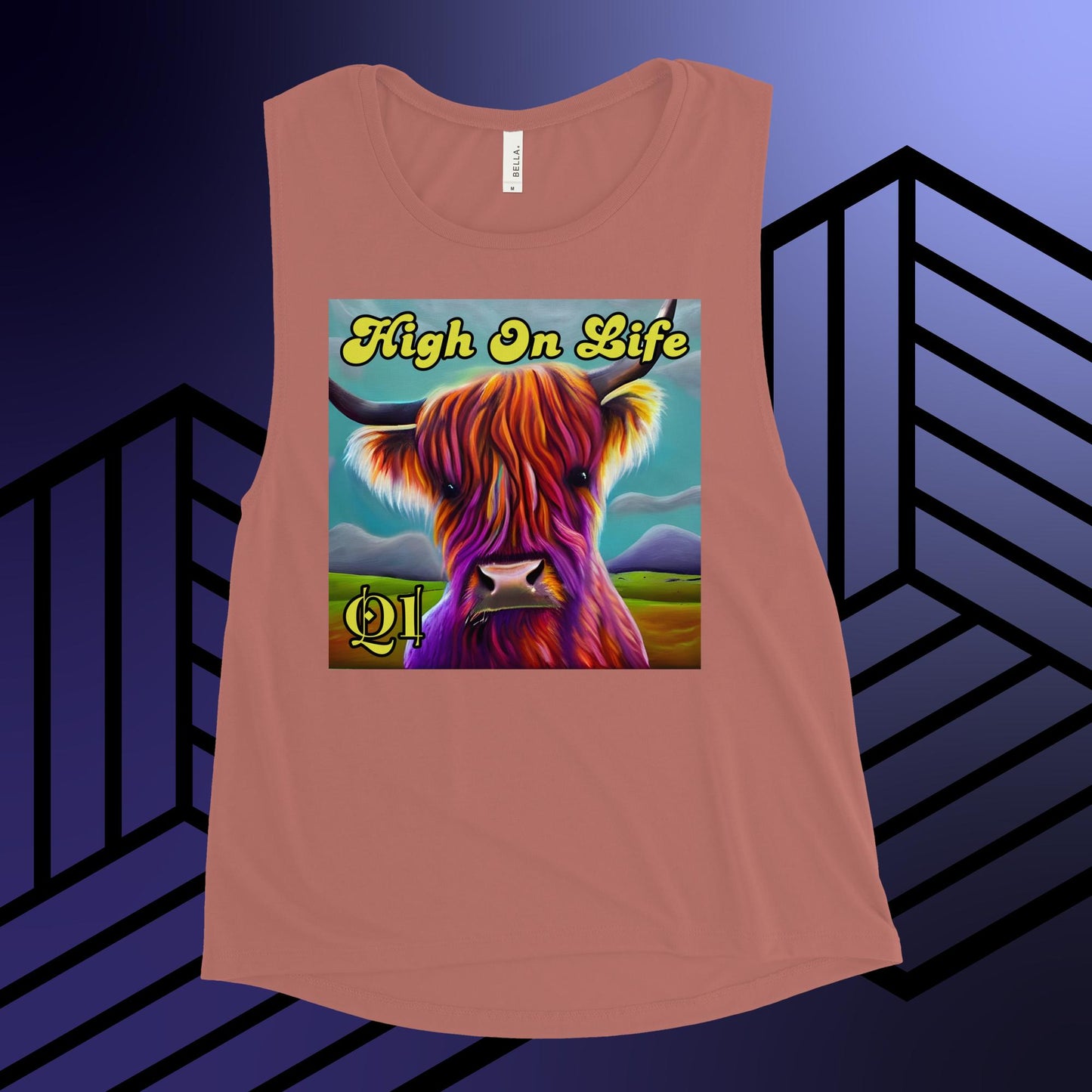 High On Life Highland Cow Ladies’ Muscle Tank