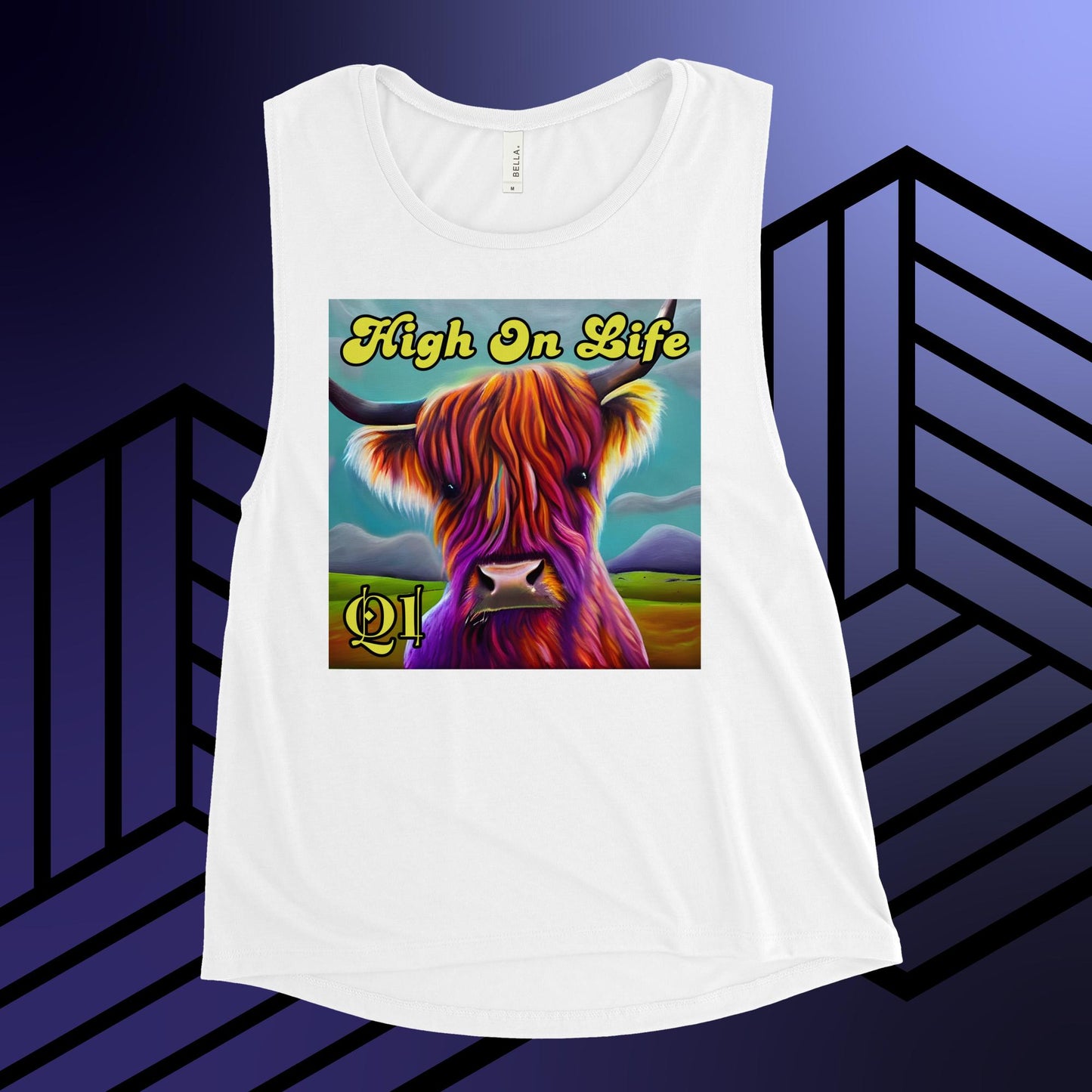 High On Life Highland Cow Ladies’ Muscle Tank