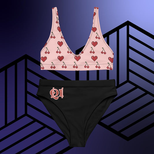 Cute Retro Hearts high-waisted bikini