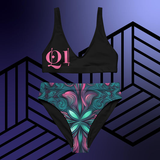 Teal Trance high-waisted bikini