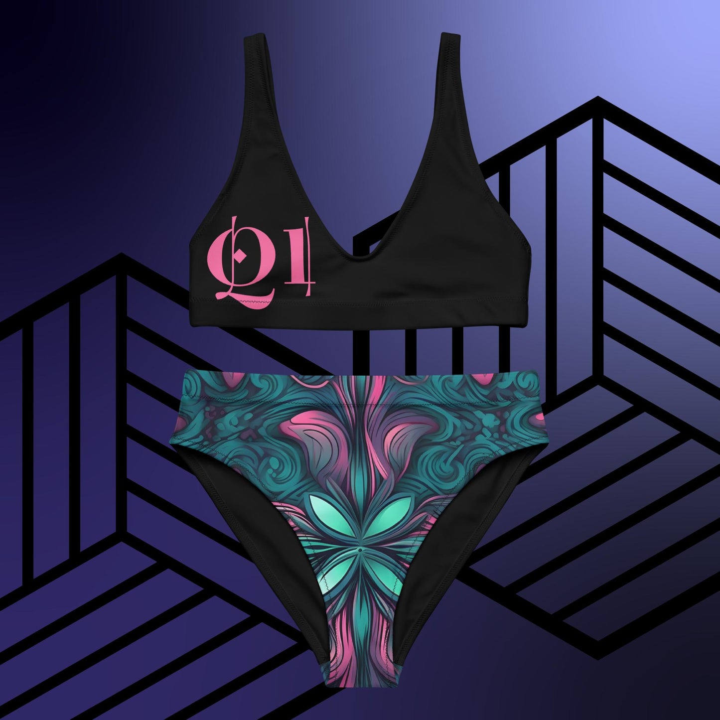 Teal Trance high-waisted bikini