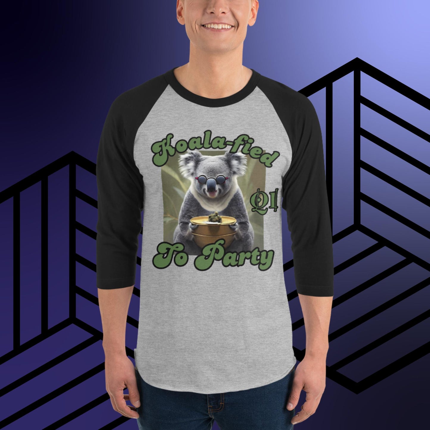 Koala-fied To Party 3/4 sleeve raglan shirt