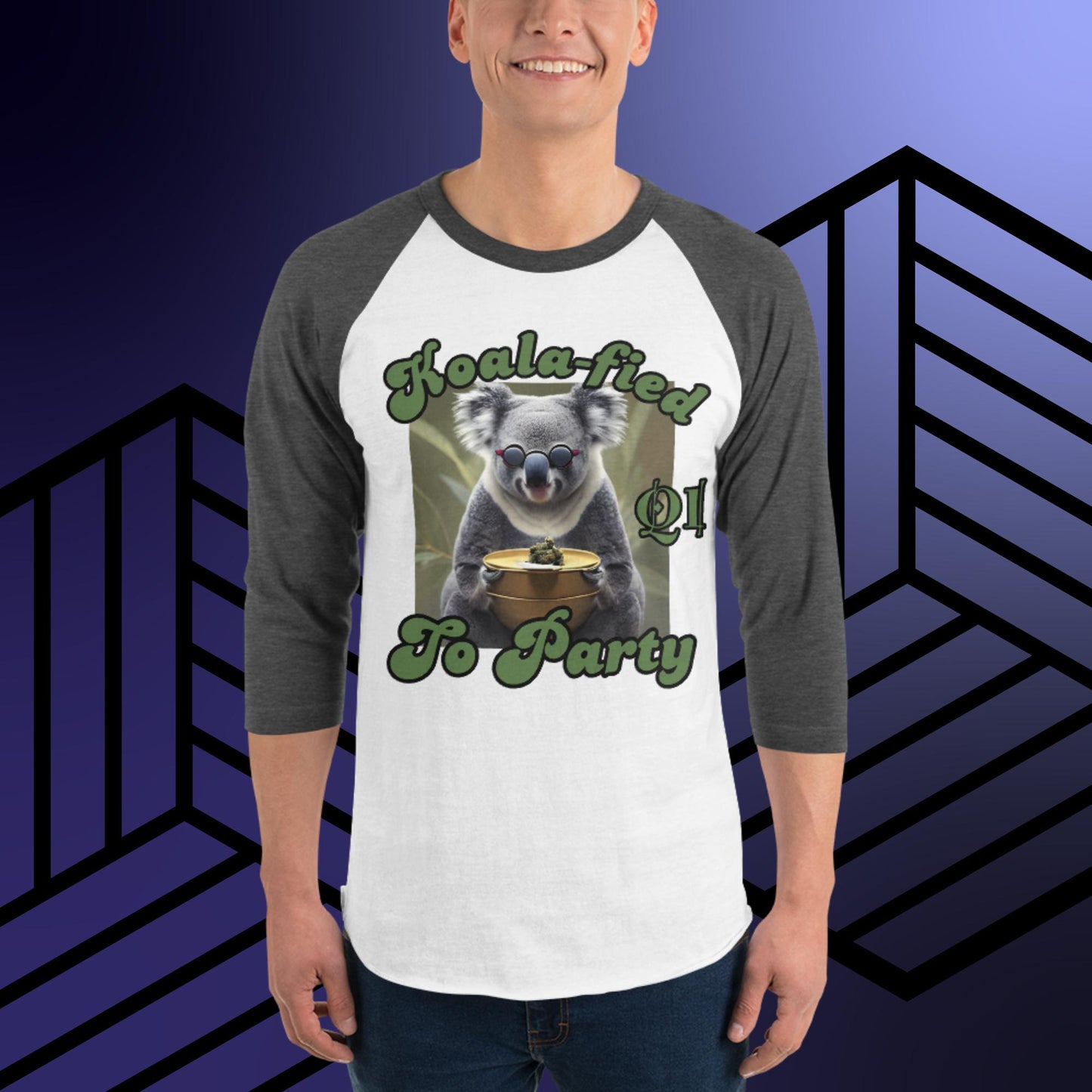 Koala-fied To Party 3/4 sleeve raglan shirt
