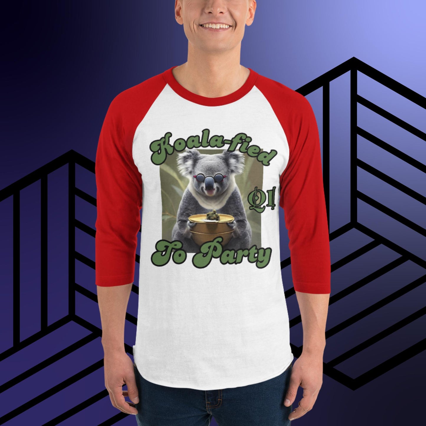 Koala-fied To Party 3/4 sleeve raglan shirt