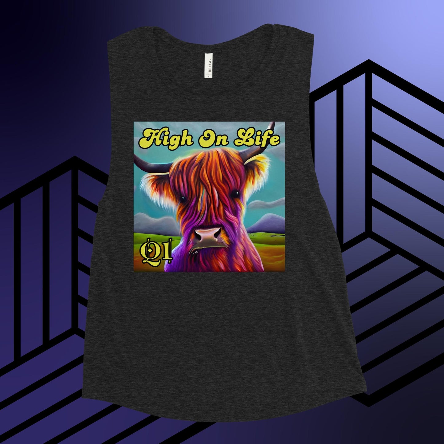High On Life Highland Cow Ladies’ Muscle Tank