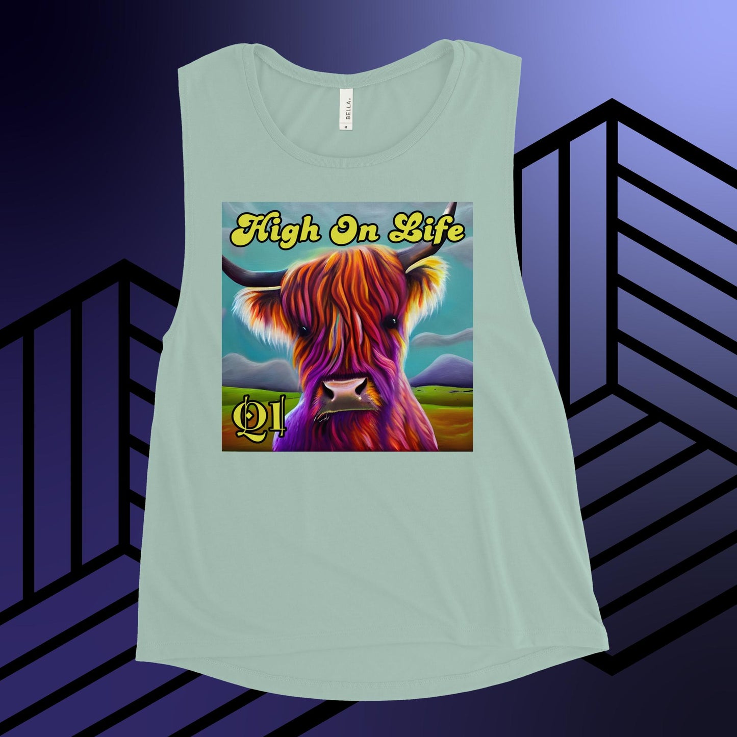 High On Life Highland Cow Ladies’ Muscle Tank