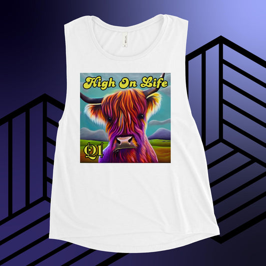High On Life Highland Cow Ladies’ Muscle Tank